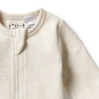 Organic Stripe Rib Zipsuit with Feet Oatmeal
