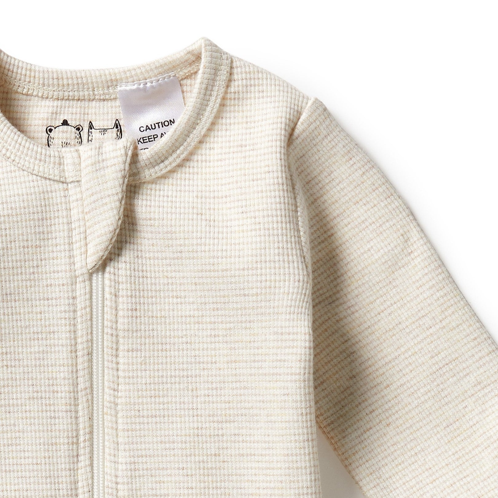 Organic Stripe Rib Zipsuit with Feet Oatmeal