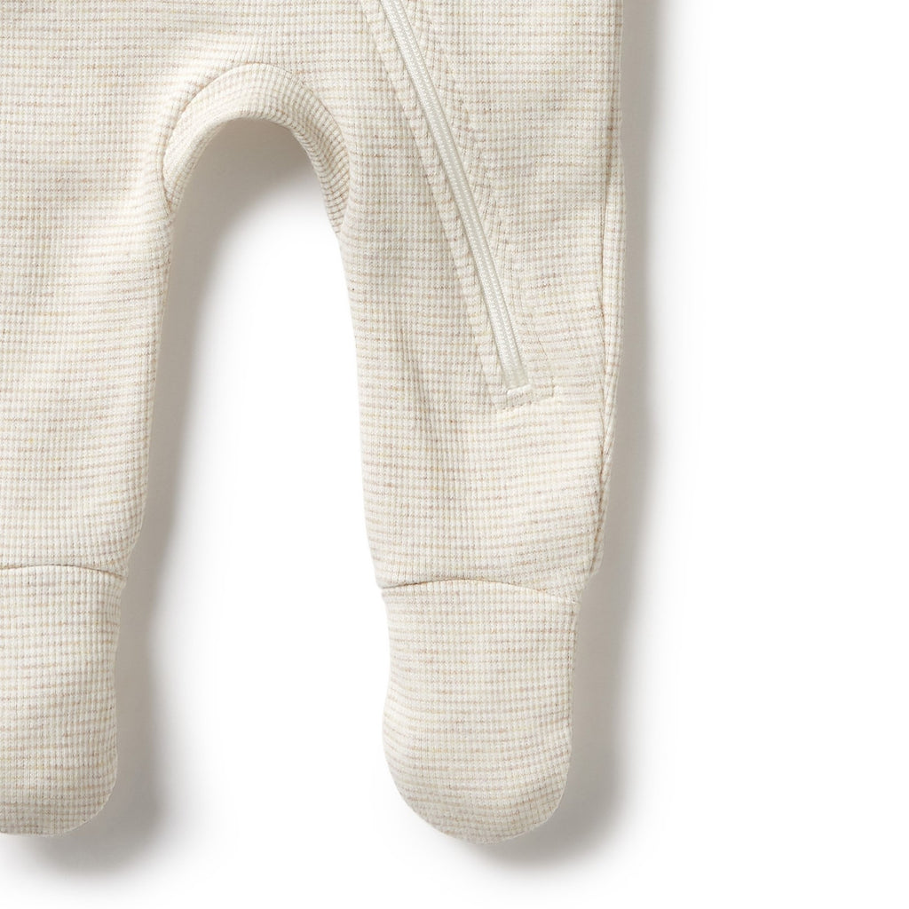 Organic Stripe Rib Zipsuit with Feet Oatmeal