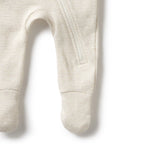 Organic Stripe Rib Zipsuit with Feet Oatmeal