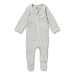 Organic Stripe Rib Zipsuit with Feet Fern