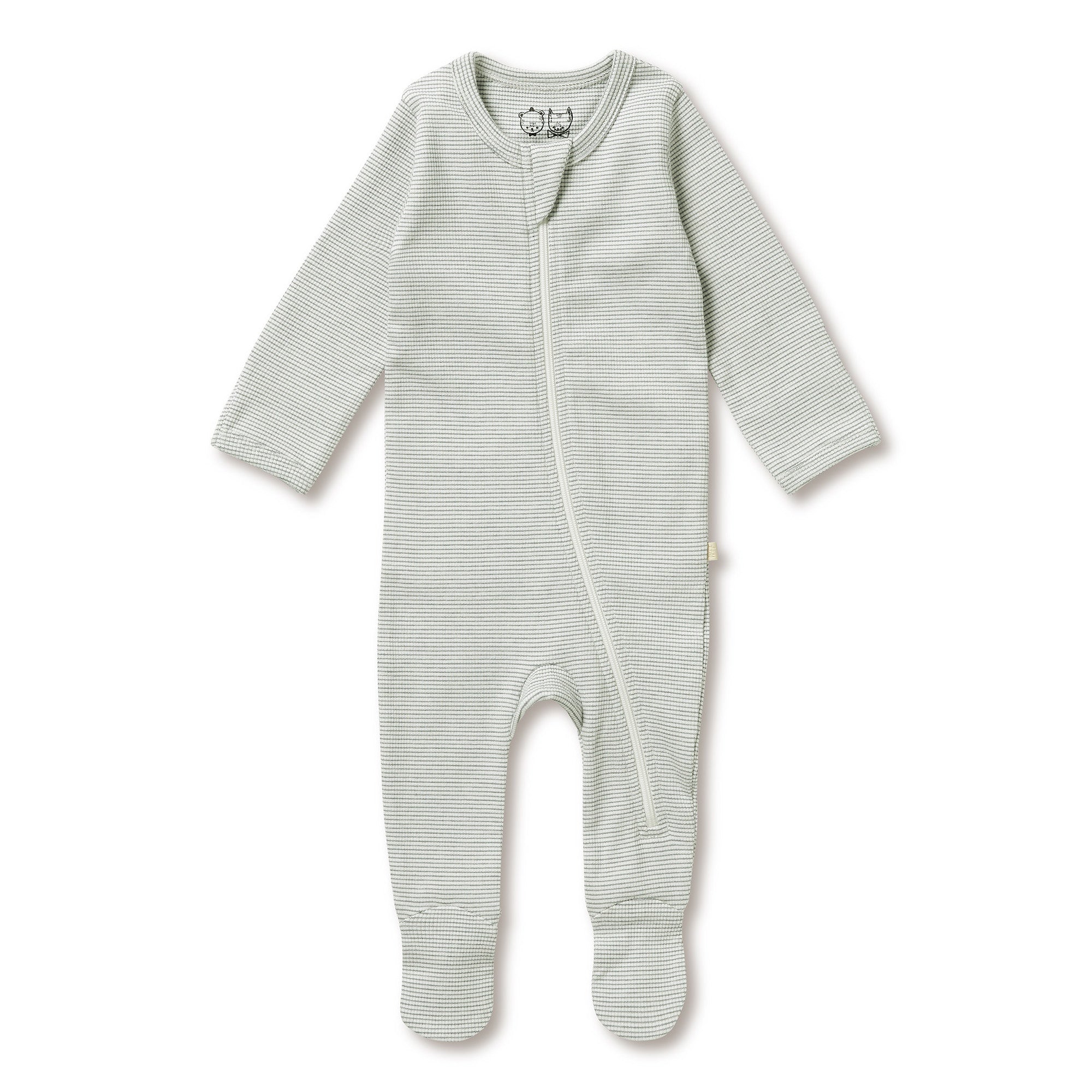 Organic Stripe Rib Zipsuit with Feet Fern