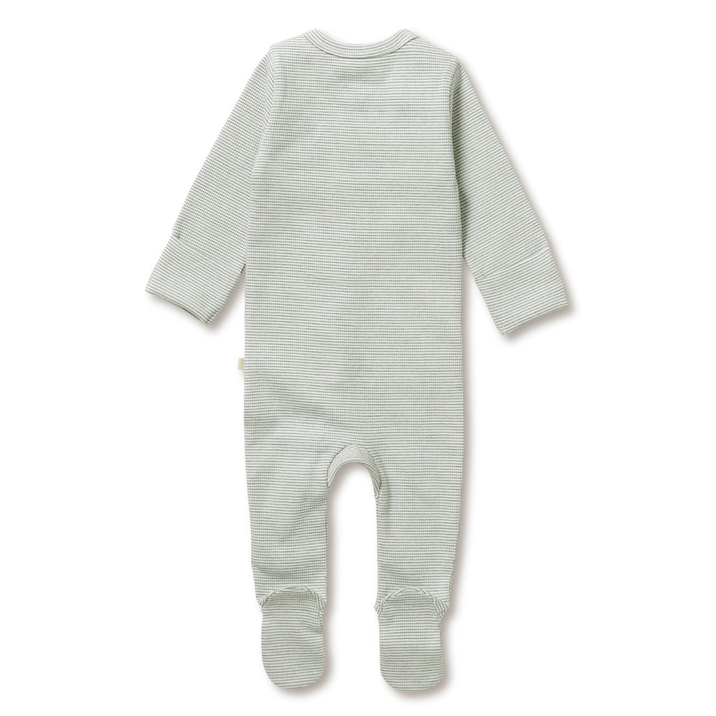 Organic Stripe Rib Zipsuit with Feet Fern