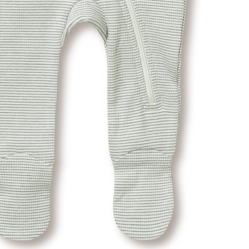Organic Stripe Rib Zipsuit with Feet Fern