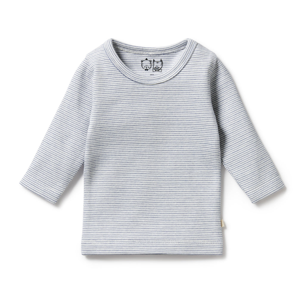 Organic Stripe Rib Long Sleeved Top Rain Drop