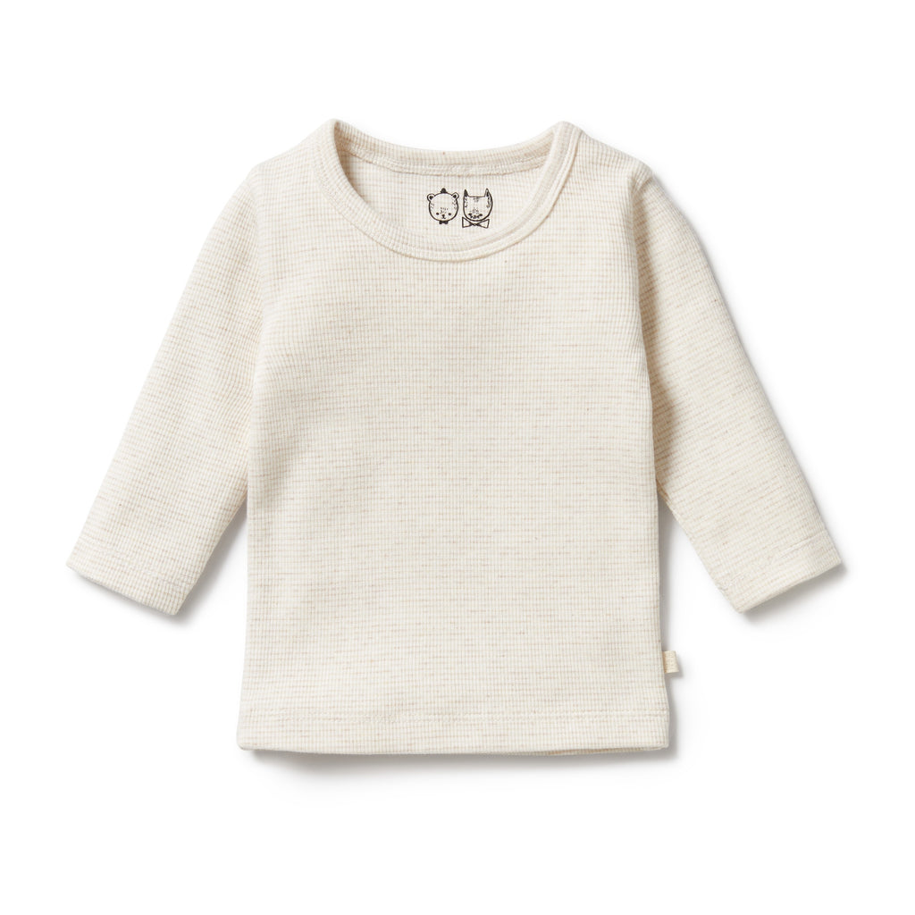 Organic Stripe Rib Long Sleeved Top Oatmeal