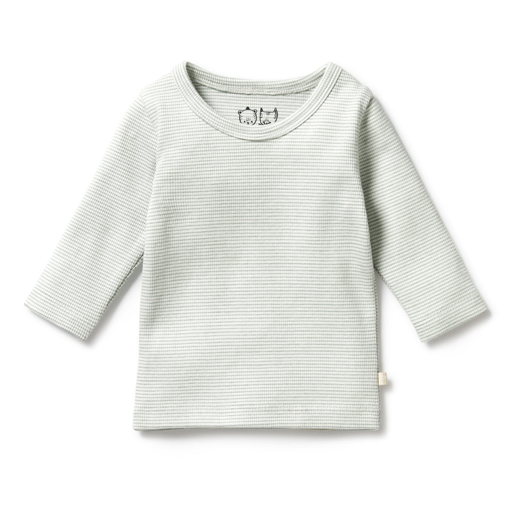 Organic Stripe Rib Long Sleeved Top Fern