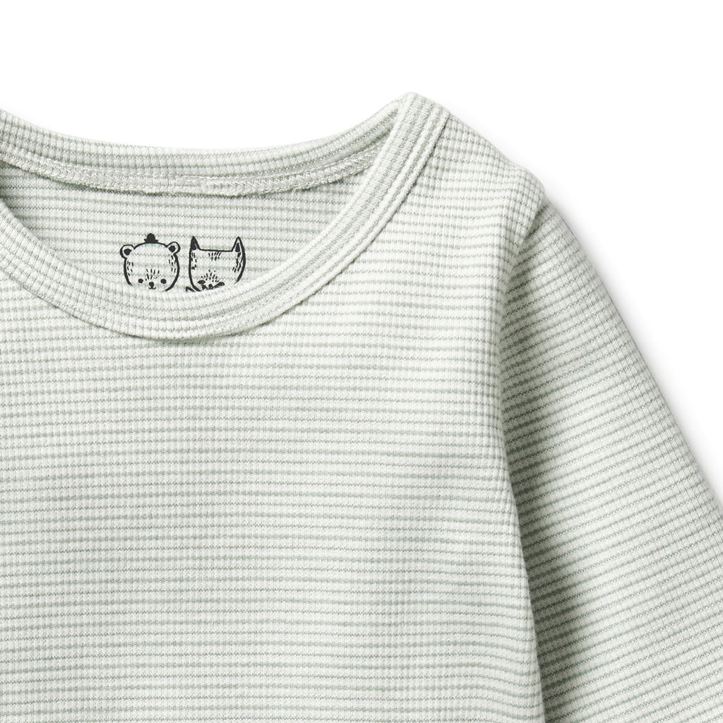 Organic Stripe Rib Long Sleeved Top Fern