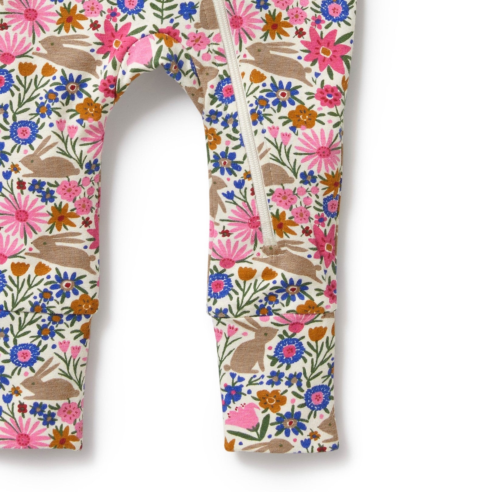Organic Zipsuit With Feet - Bunny Hop