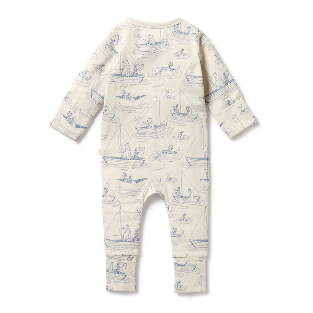 Organic Zipsuit with Feet - Sail Away