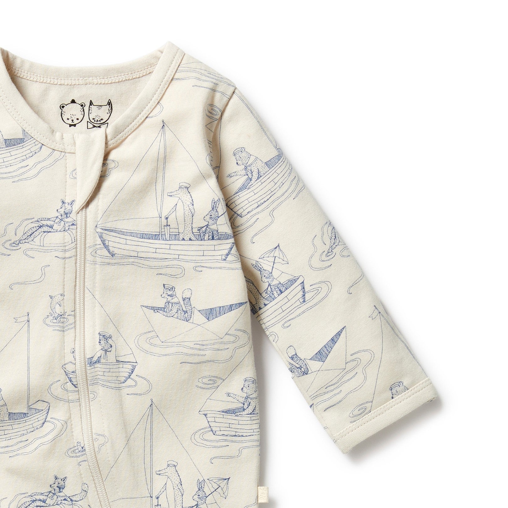 Organic Zipsuit with Feet - Sail Away