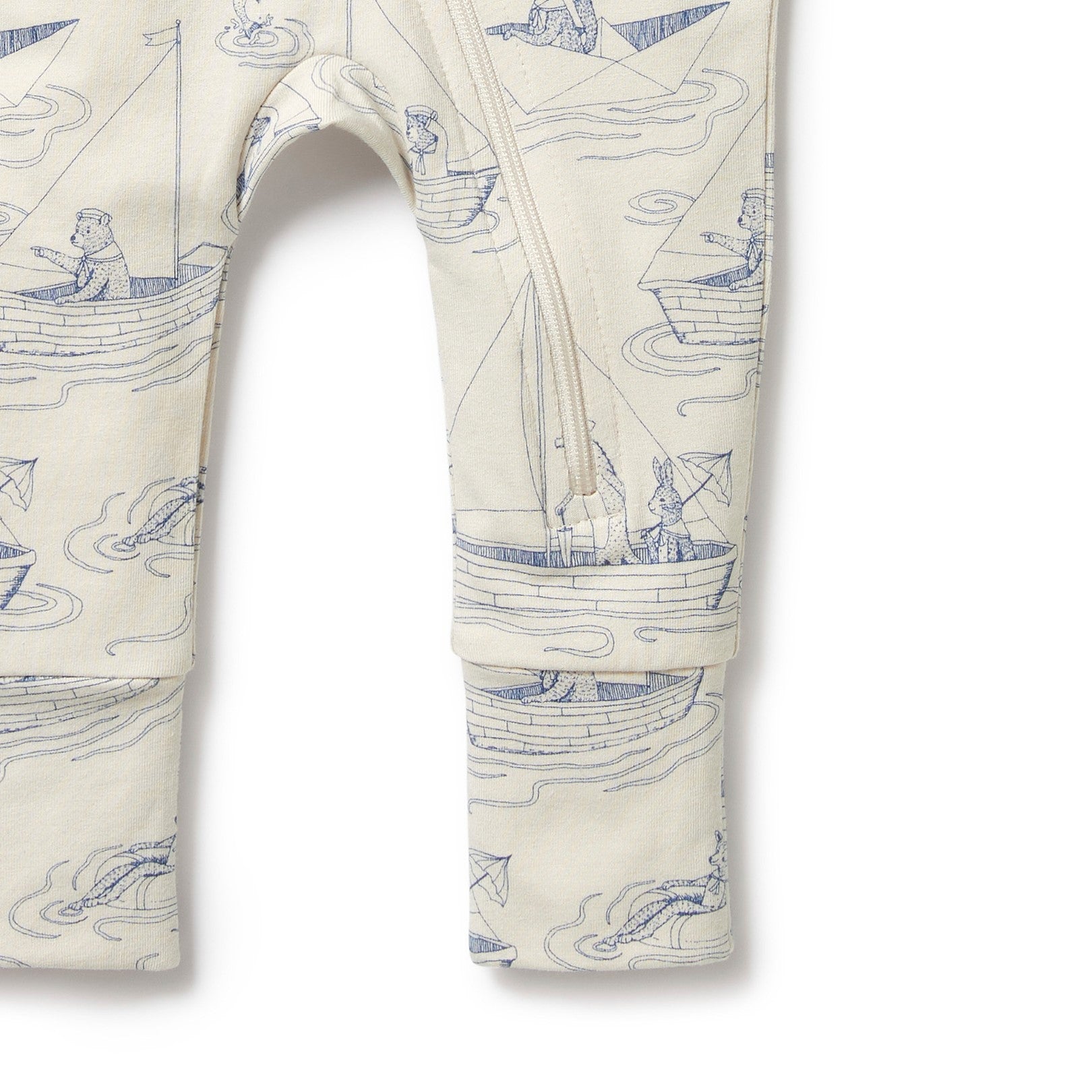 Organic Zipsuit with Feet - Sail Away