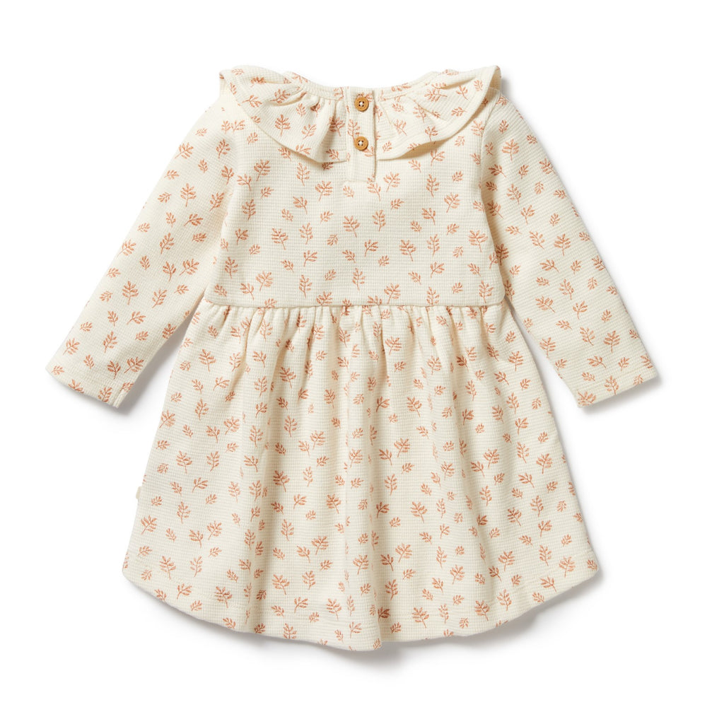 Organic Waffle Ruffle Dress - Winter Bloom