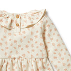 Organic Waffle Ruffle Dress - Winter Bloom