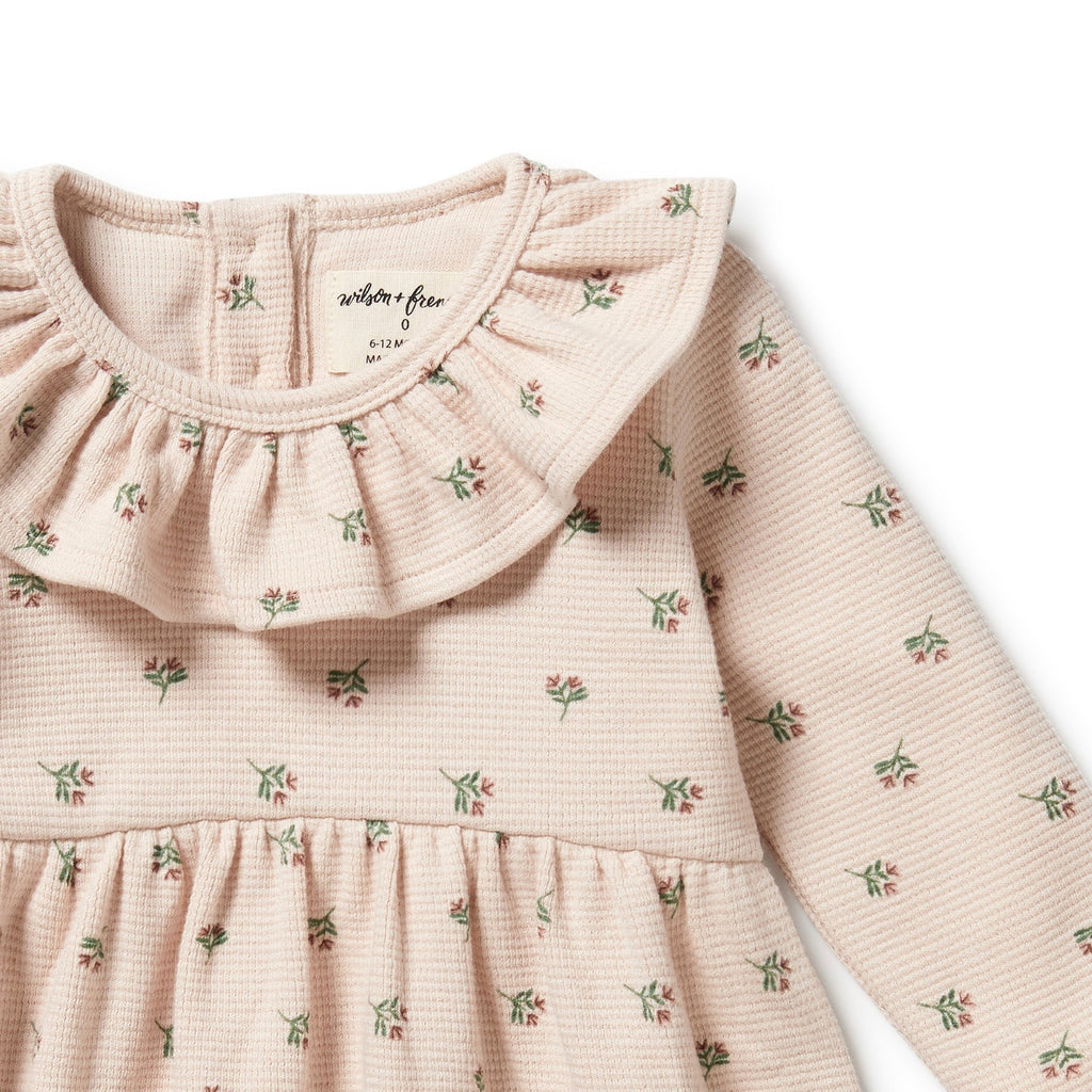 Organic Waffle Ruffle Dress - Emily Floral