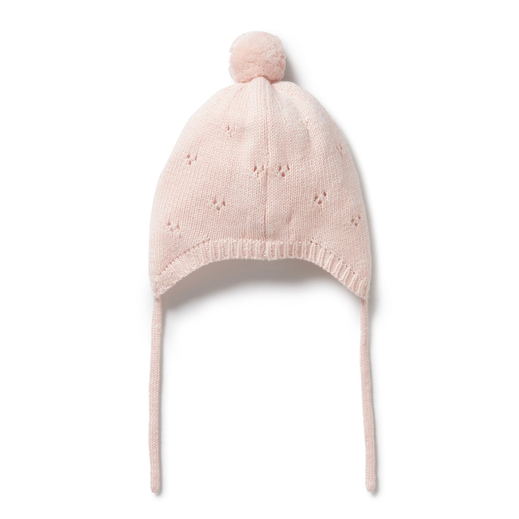 Knitted Pointelle Bonnet - Pink