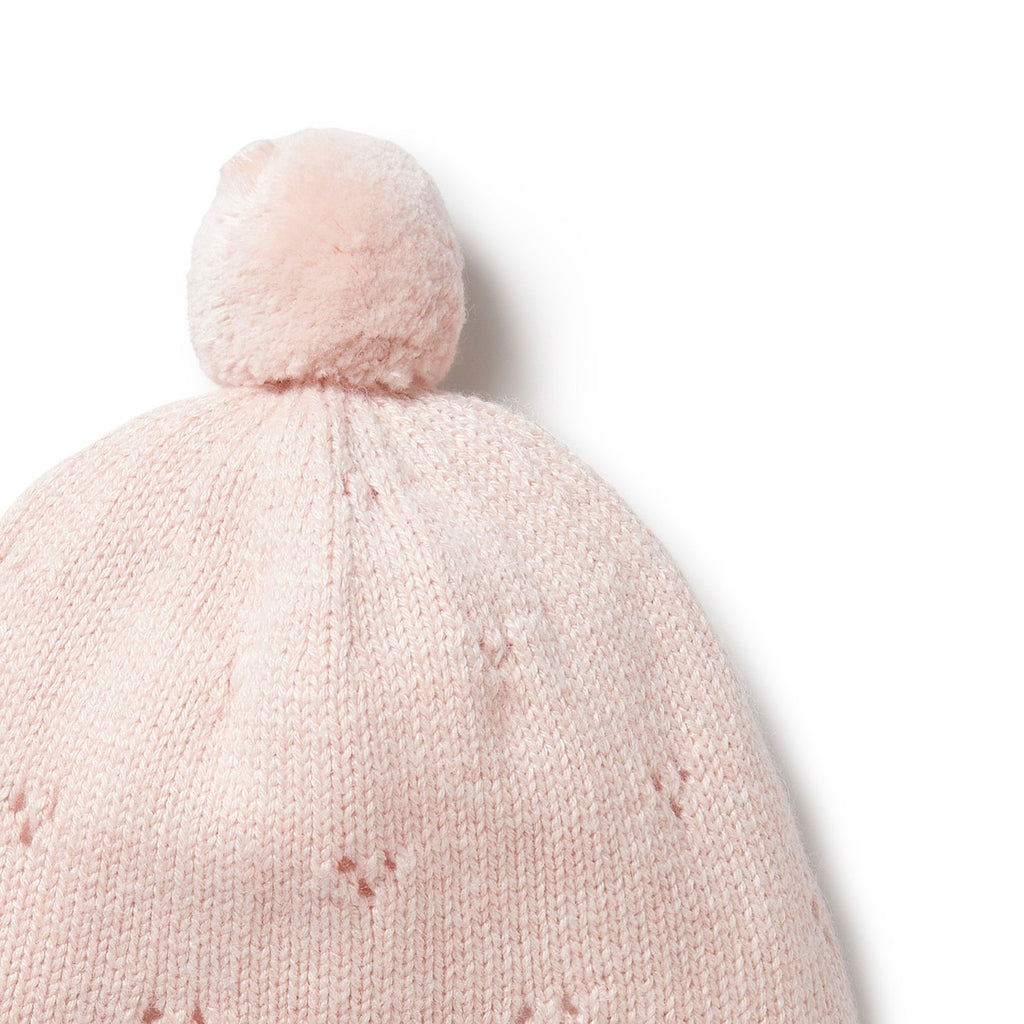 Knitted Pointelle Bonnet - Pink