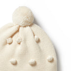 Knitted Bauble Hat - Ecru