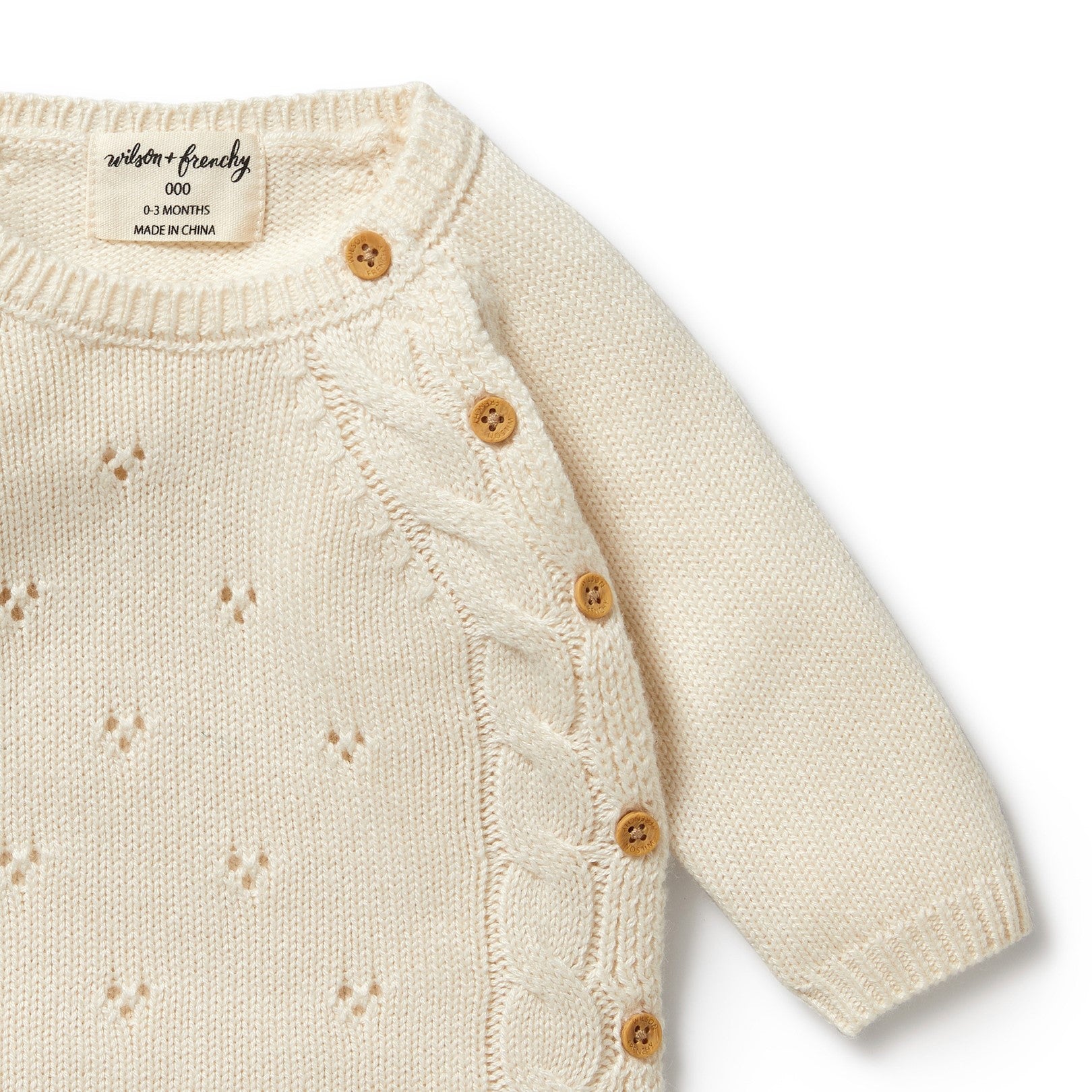 Knitted Pointelle Kimono Cardigan - Ecru