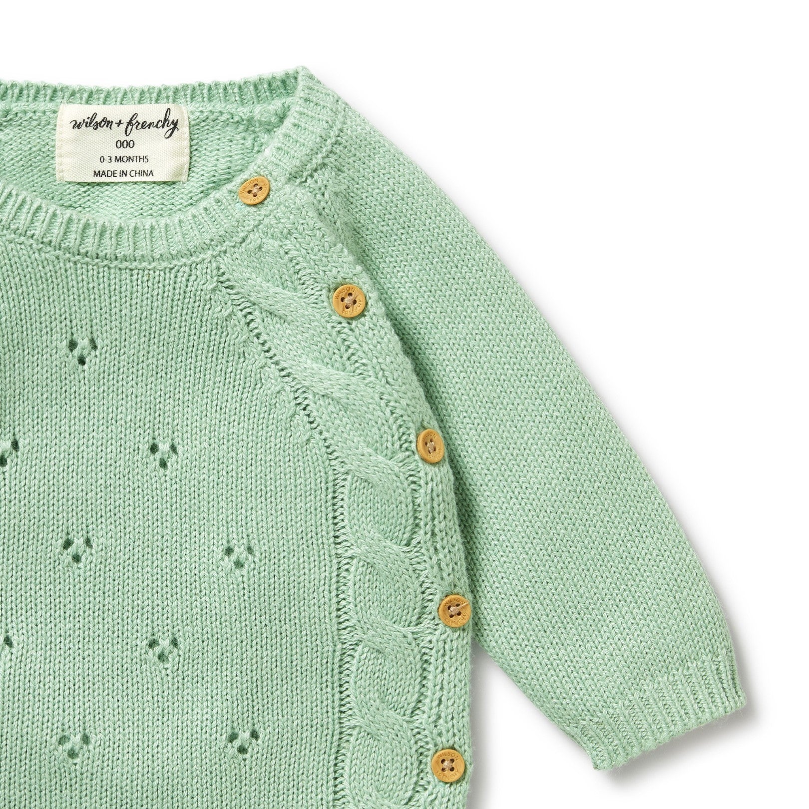 Knitted Pointelle Kimono Cardigan - Mint Green