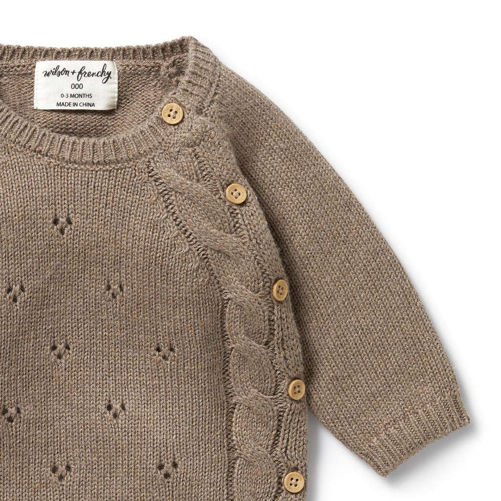 Knitted Pointelle Kimono Cardigan - Walnut