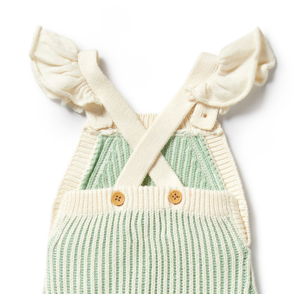 Knitted Ruffle Overall - Mint Green