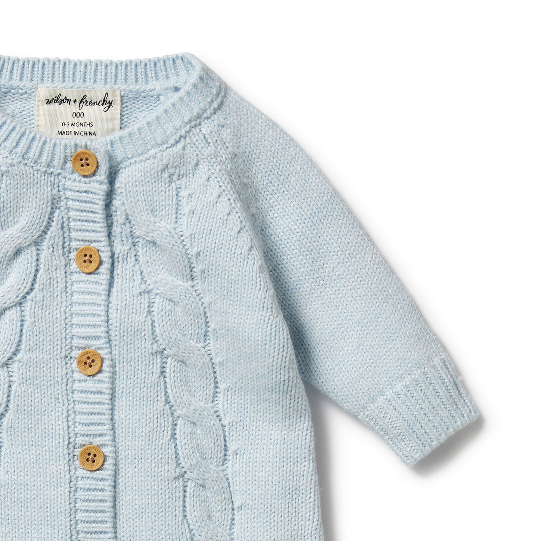 Wilson and Frenchy Knitted Cable Growsuit - Bluebell Fleck