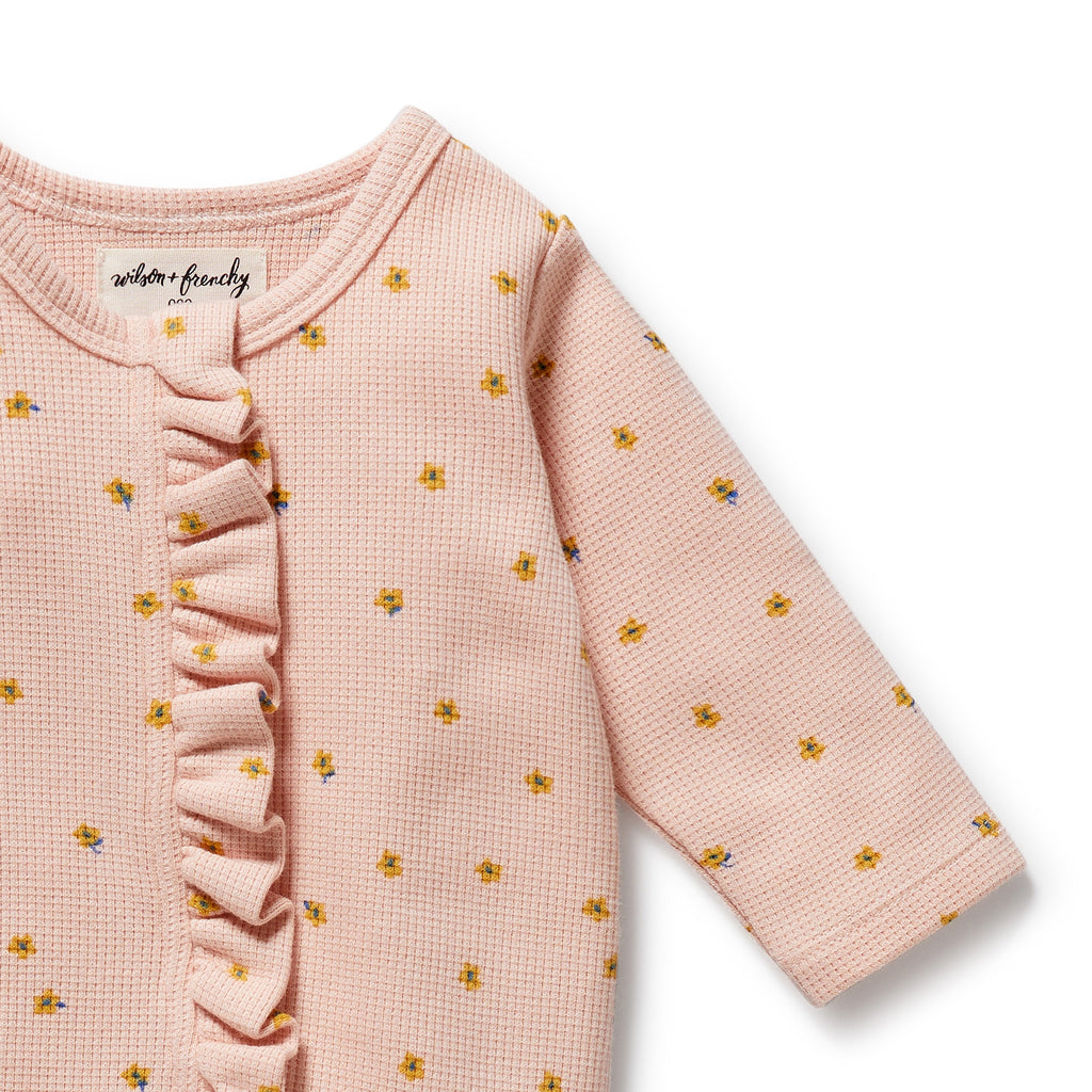 Wilson & Frenchy - Little Fleur Organic Waffle Ruffle Zipsuit