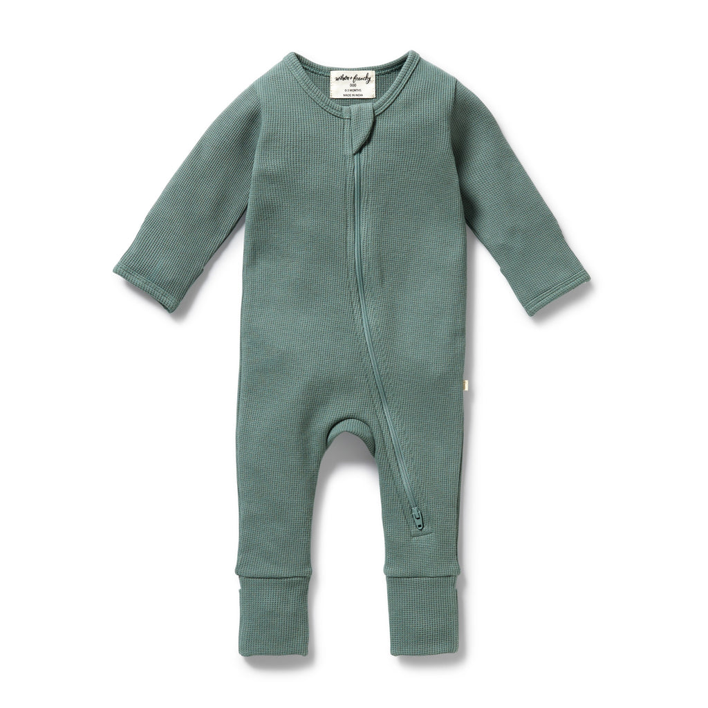 Wilson & Frenchy - Pine Green Organic Waffle Zipsuit