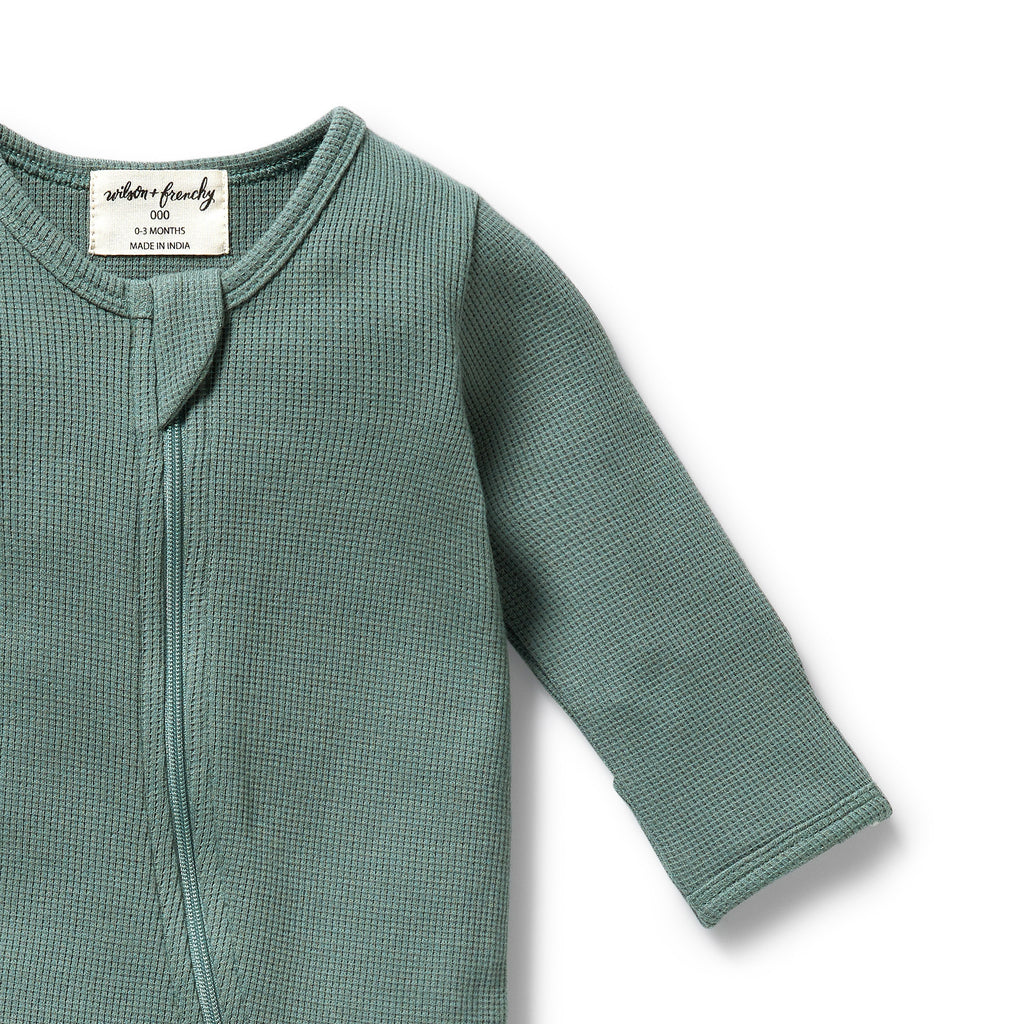 Wilson & Frenchy - Pine Green Organic Waffle Zipsuit