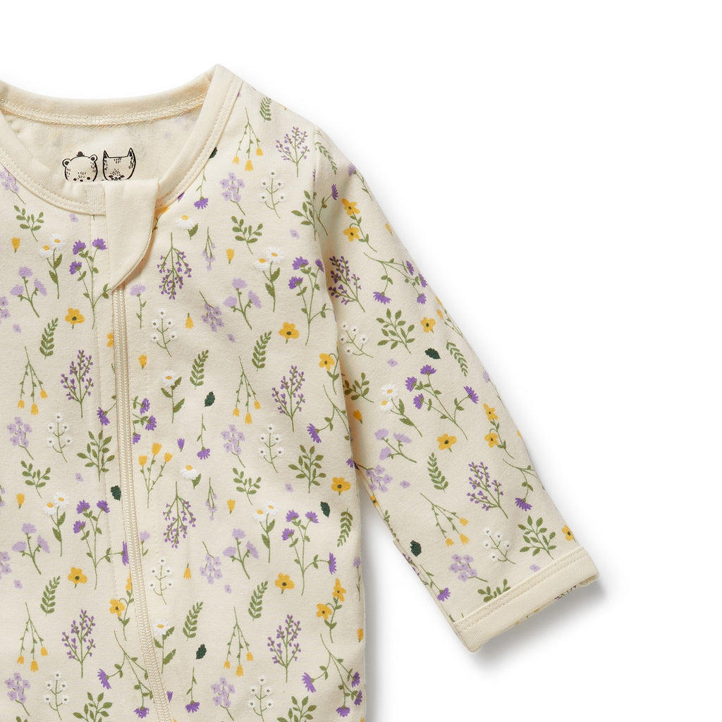 Bella Floral Organic Zipsuit with Feet