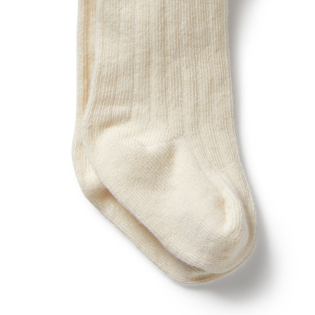 Organic Ribbed Tights - Buttermilk