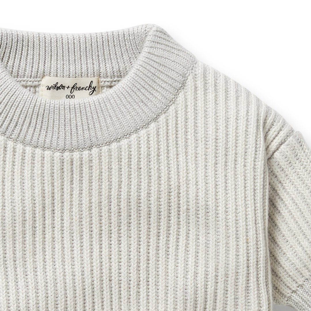 Wilson & Frenchy - Grey Melange and Oatmeal Organic Knitted Ribbed Jumper
