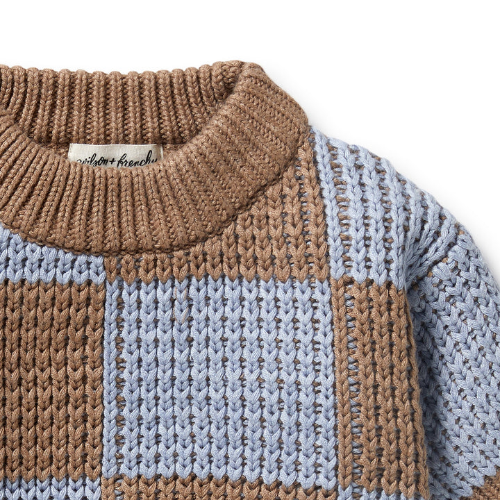 Wilson & Frenchy - Coco Blue Speckle Organic Knitted Check Jumper