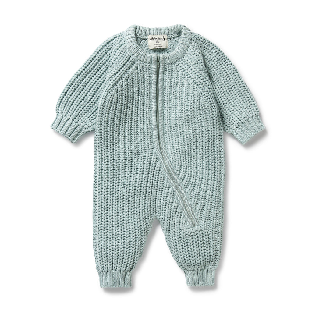 Wilson & Frenchy - Duck Egg Organic Knitted Growsuit