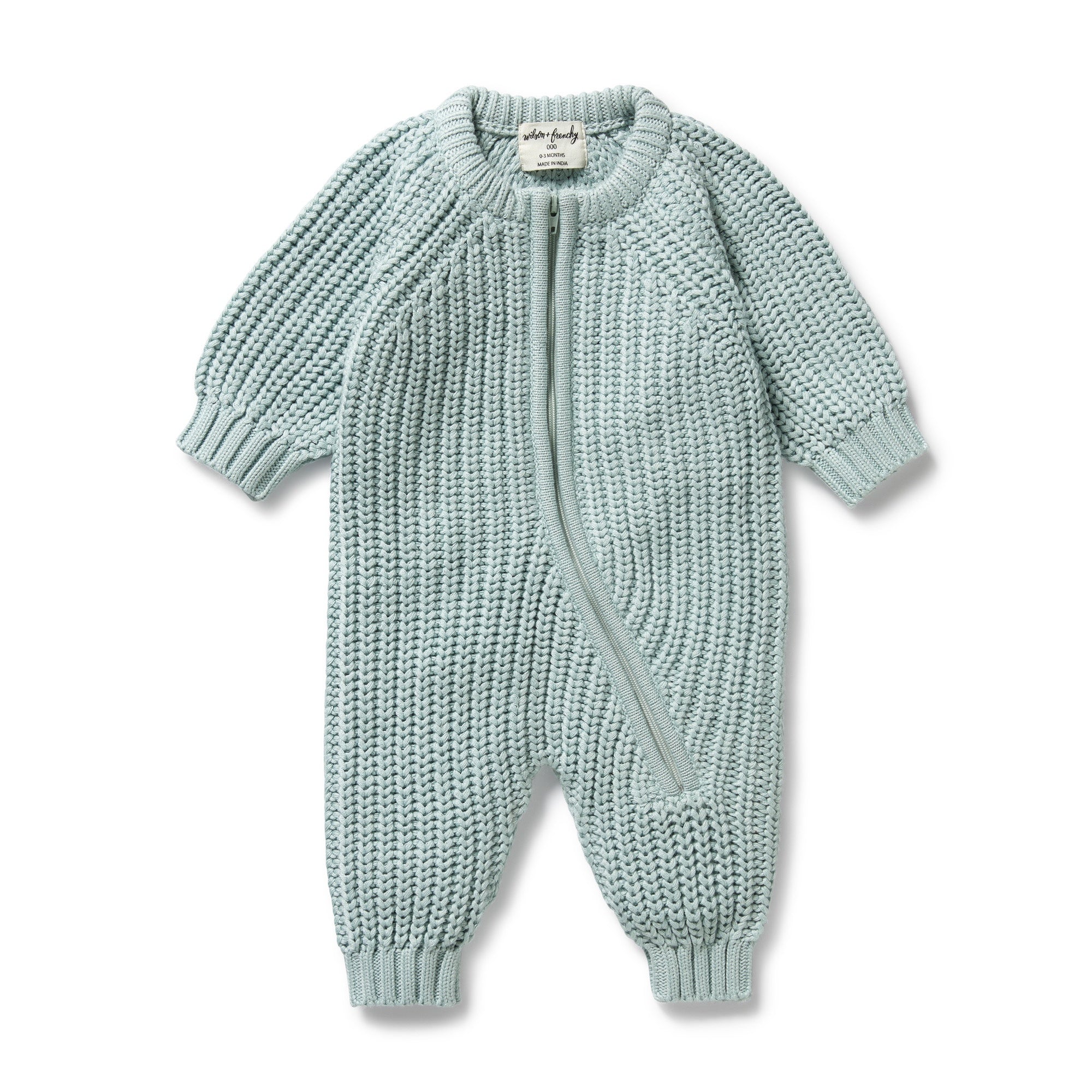 Wilson & Frenchy - Duck Egg Organic Knitted Growsuit