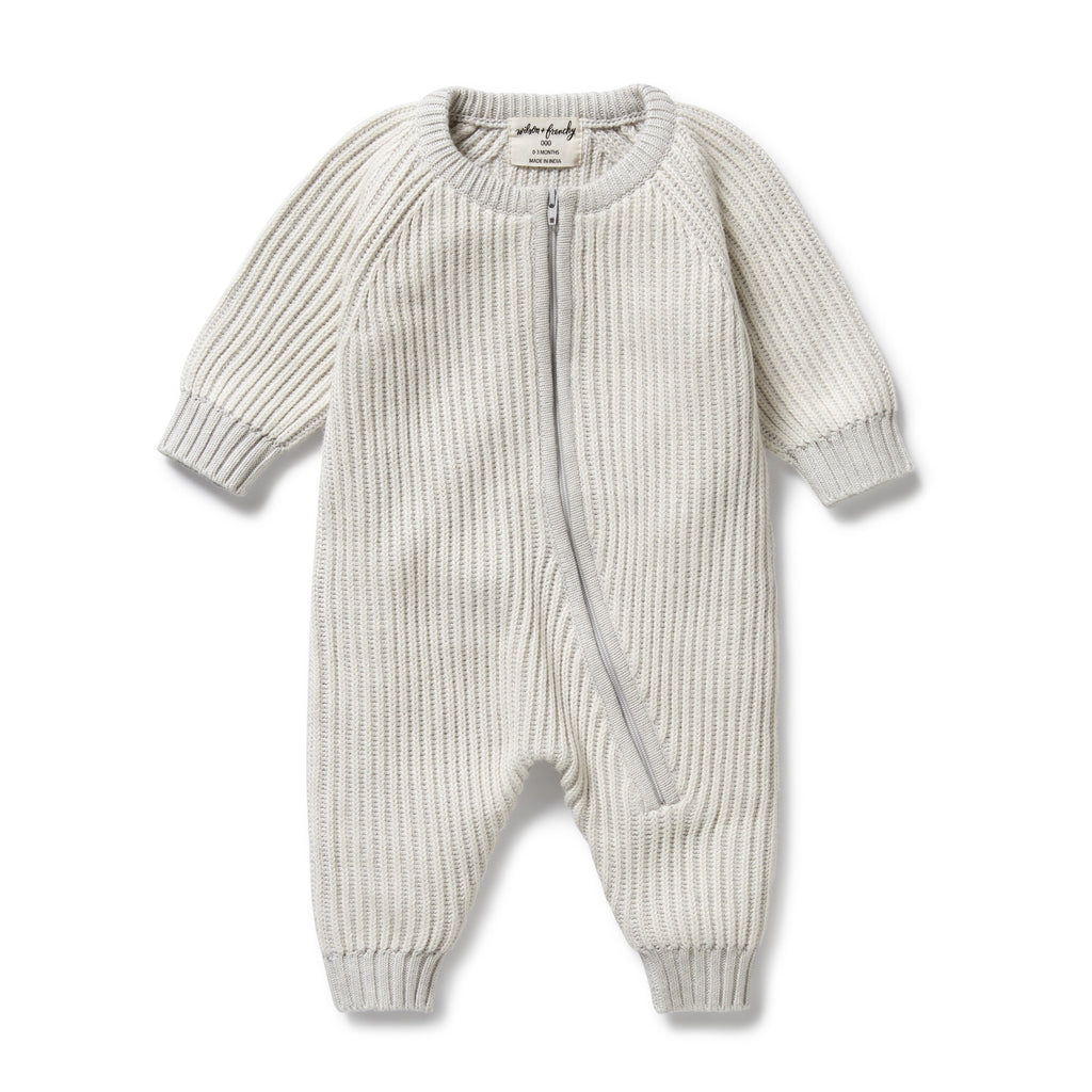 Wilson & Frenchy - Grey Melange and Oatmeal Organic Knitted Growsuit