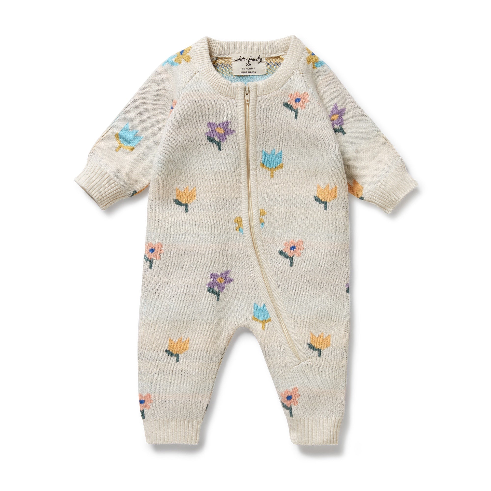 Wilson & Frenchy - Flower Pop Organic Knitted Jacquard Growsuit