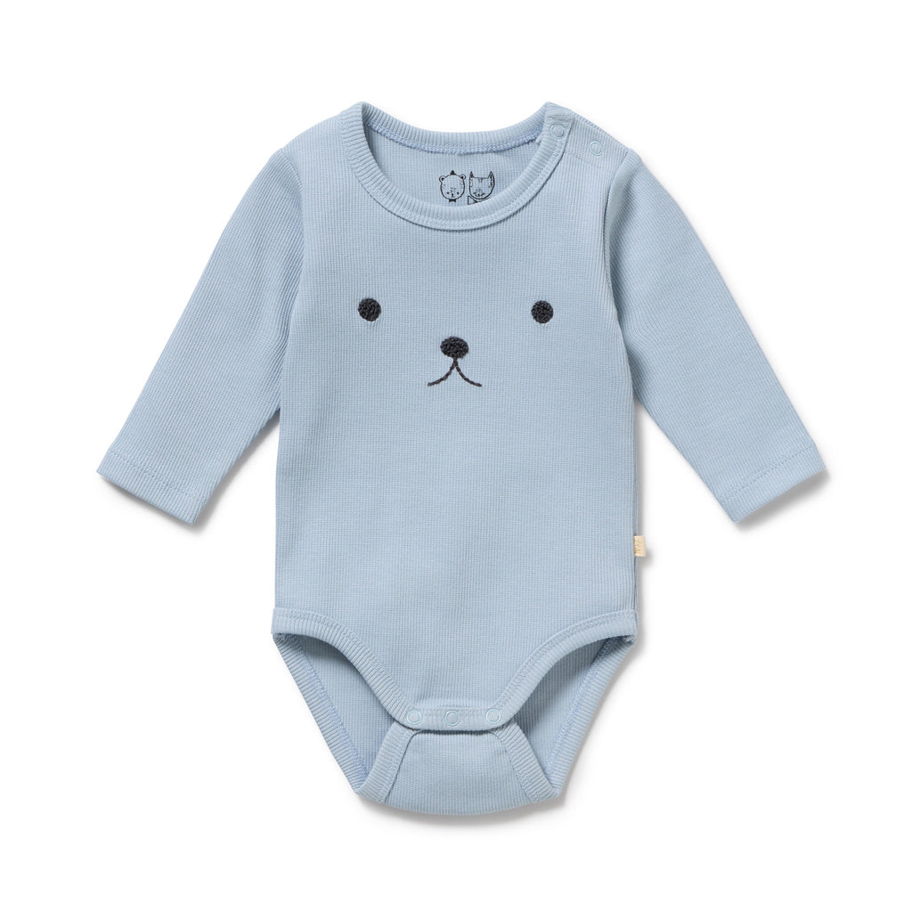 Storm Blue Organic Rib Long Sleeved Bodysuit