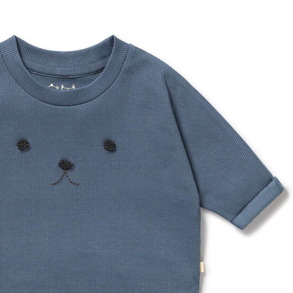 Twilight Blue Organic Rib Long Sleeved Top