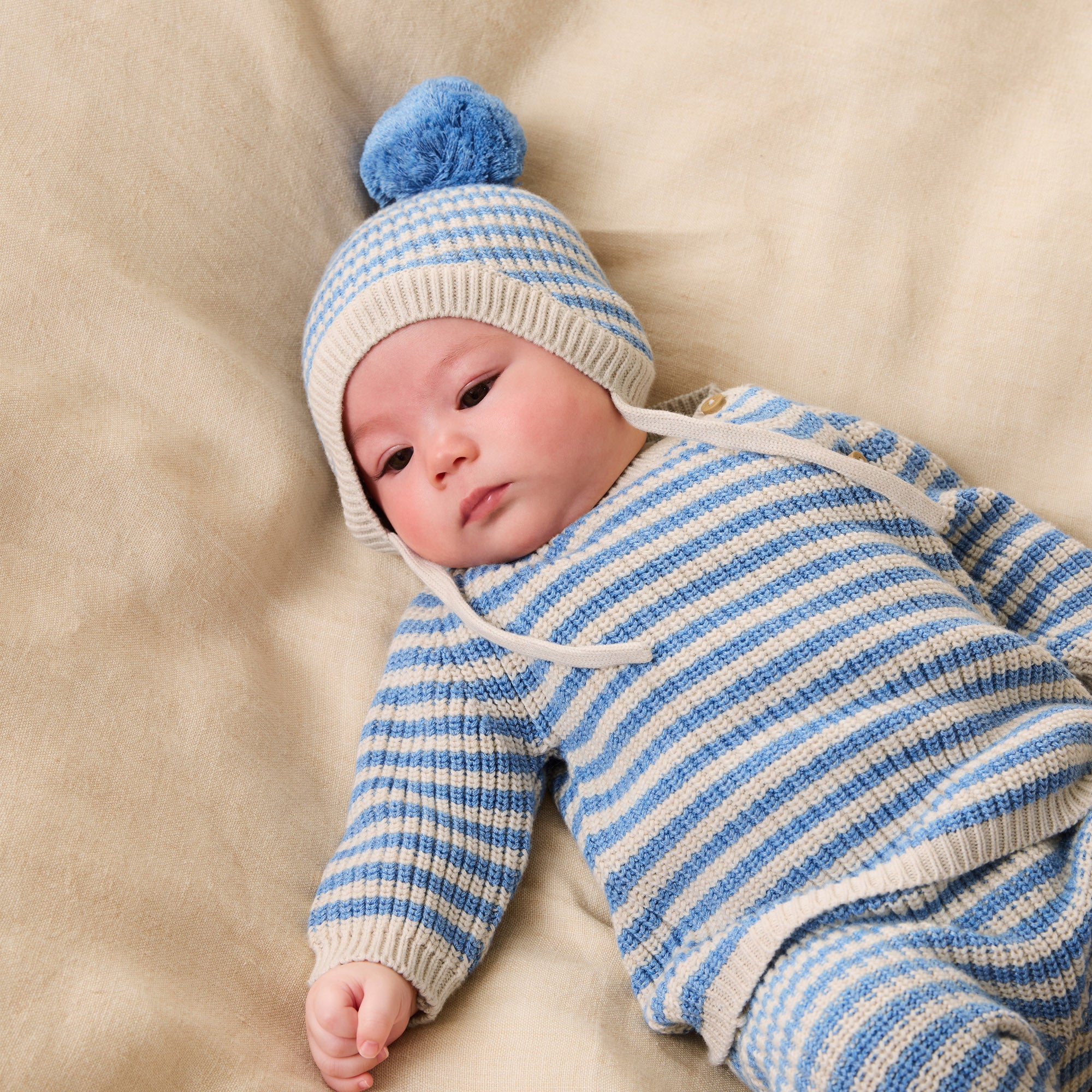Frosted Blue Organic Knitted Stripe Kimono Cardigan