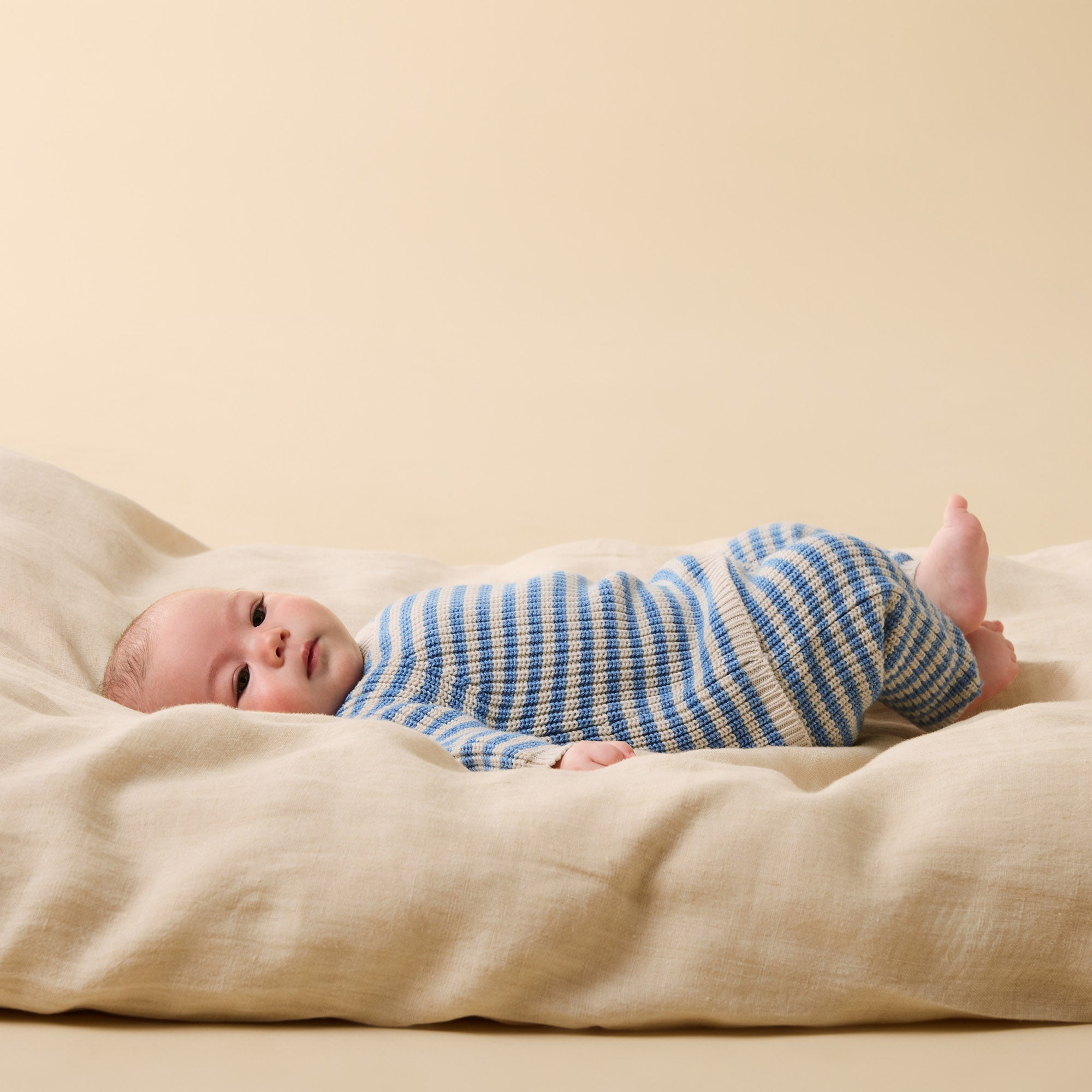 Frosted Blue Organic Knitted Stripe Kimono Cardigan