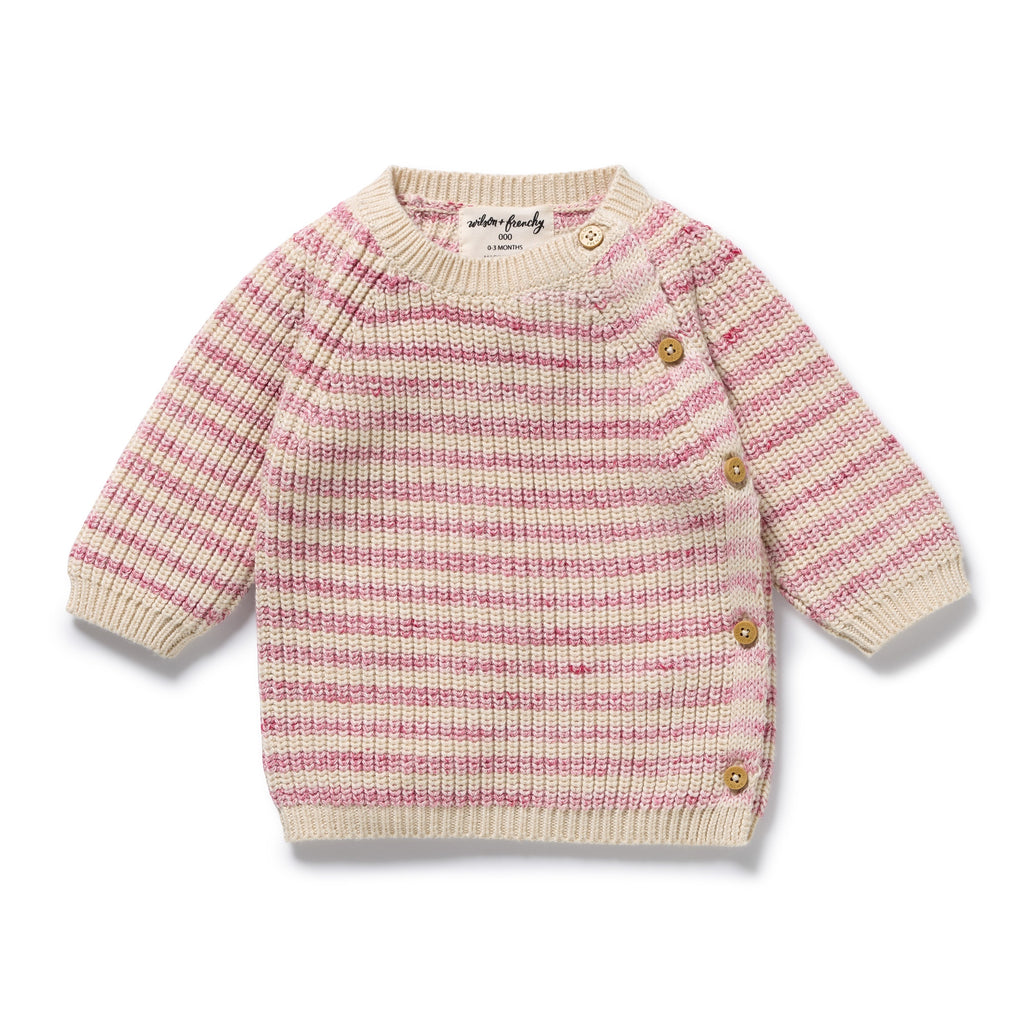 Rhubarb and Cream Organic Knitted Stripe Kimono Cardigan