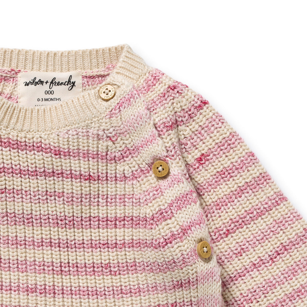 Rhubarb and Cream Organic Knitted Stripe Kimono Cardigan