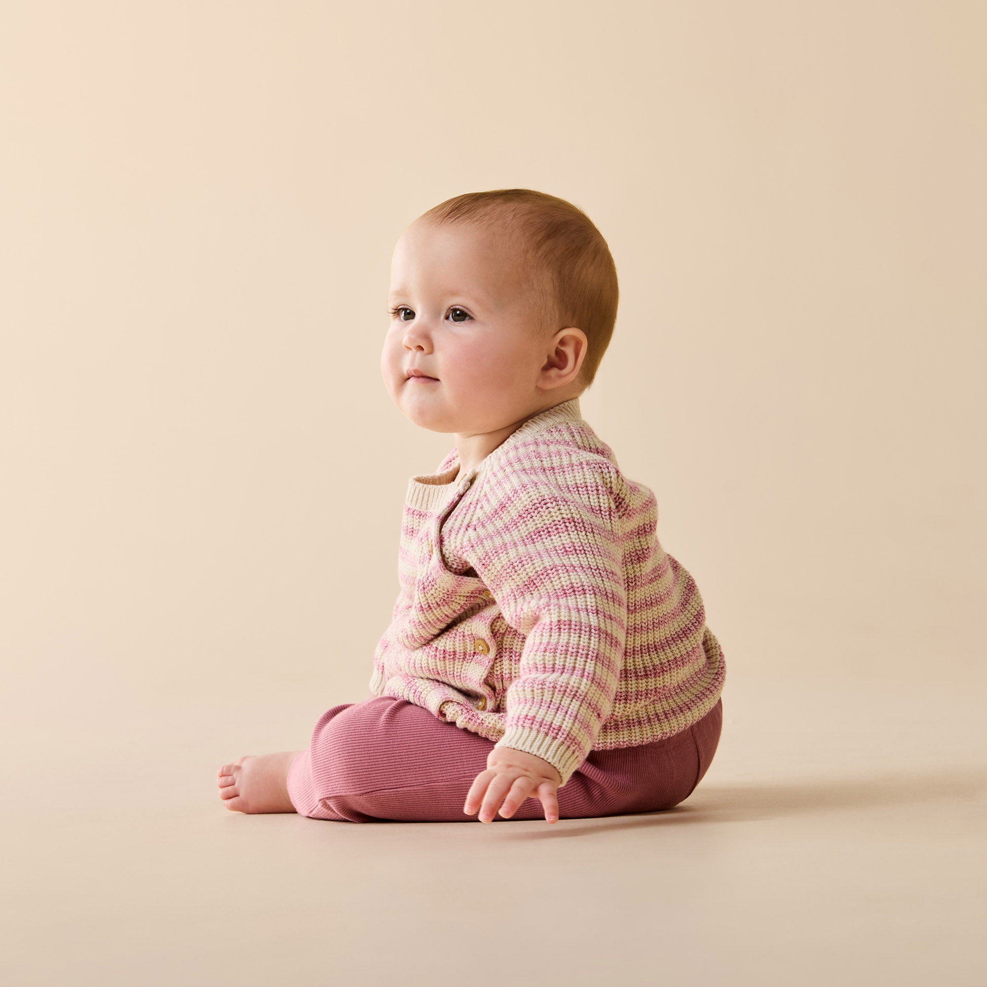 Rhubarb and Cream Organic Knitted Stripe Kimono Cardigan