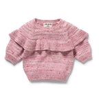 Rhubarb and Cream Organic Knitted Ruffle Jumper
