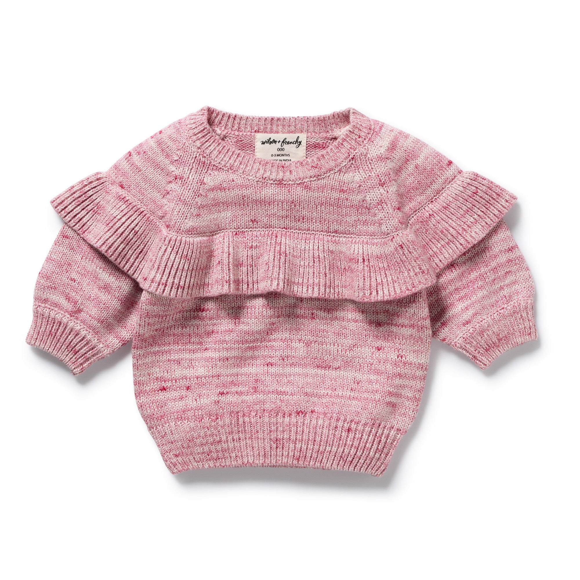 Rhubarb and Cream Organic Knitted Ruffle Jumper