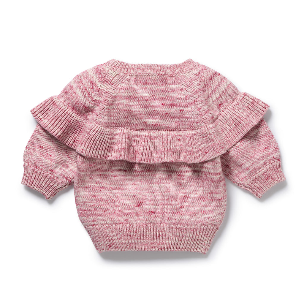 Rhubarb and Cream Organic Knitted Ruffle Jumper