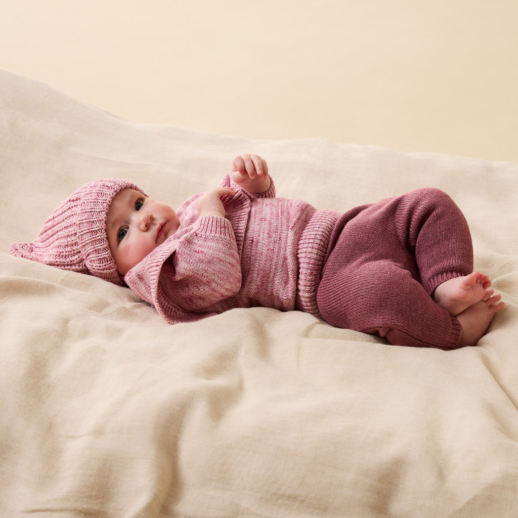 Rhubarb and Cream Organic Knitted Ruffle Jumper