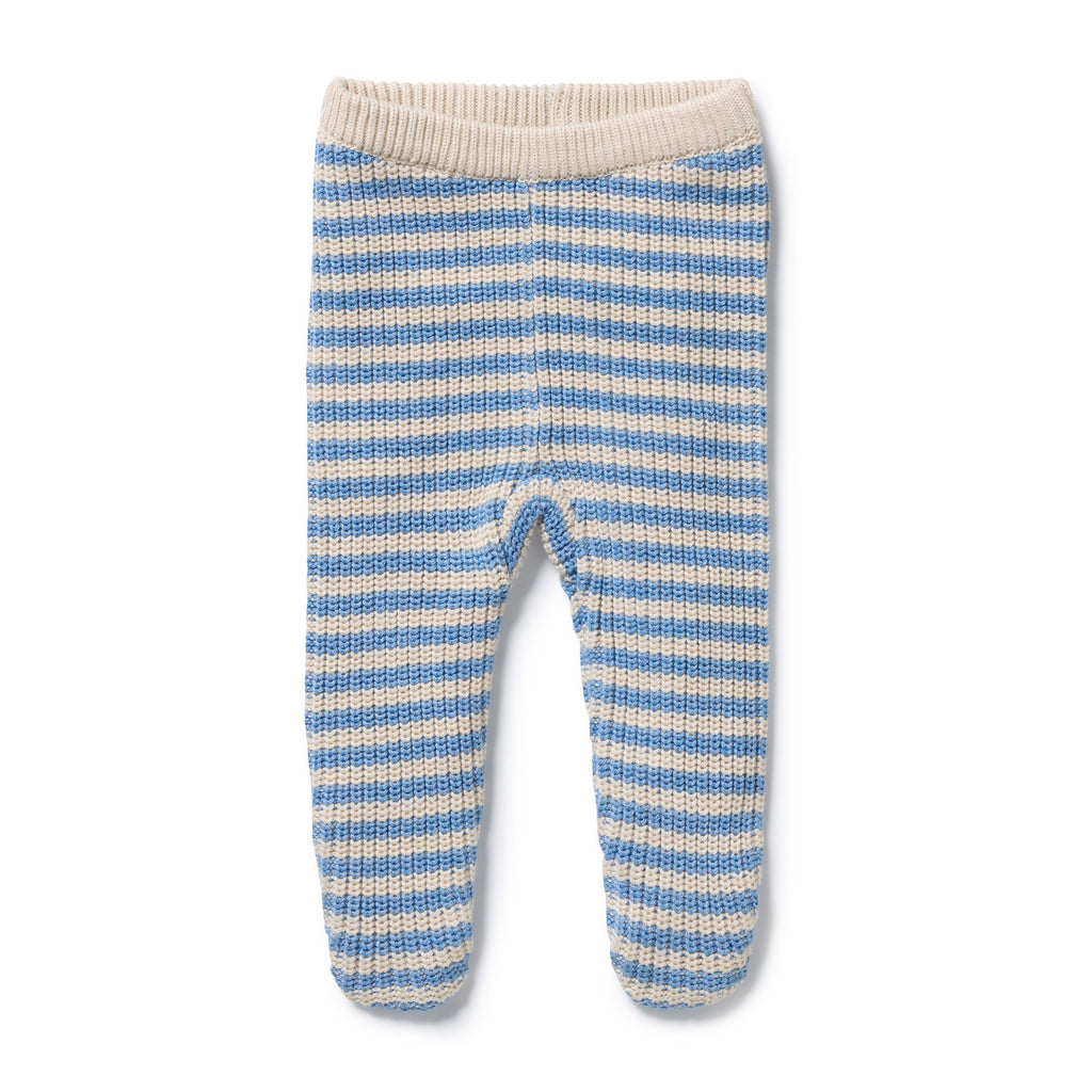 Frosted Blue Organic Knitted Stripe Legging with Feet